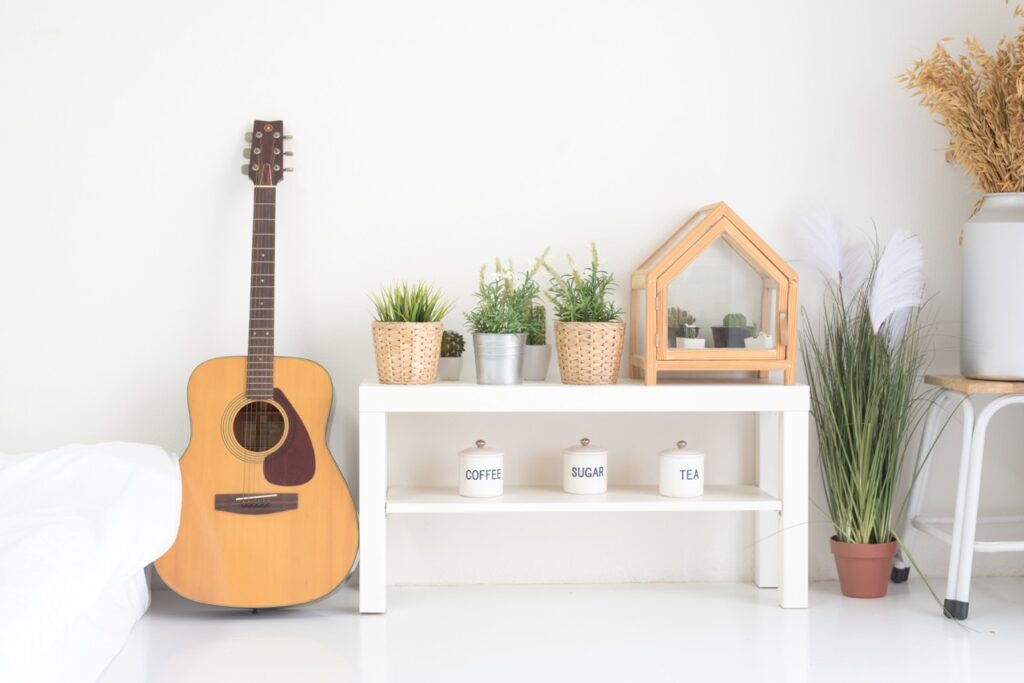 guitar in a stylish Airbnb