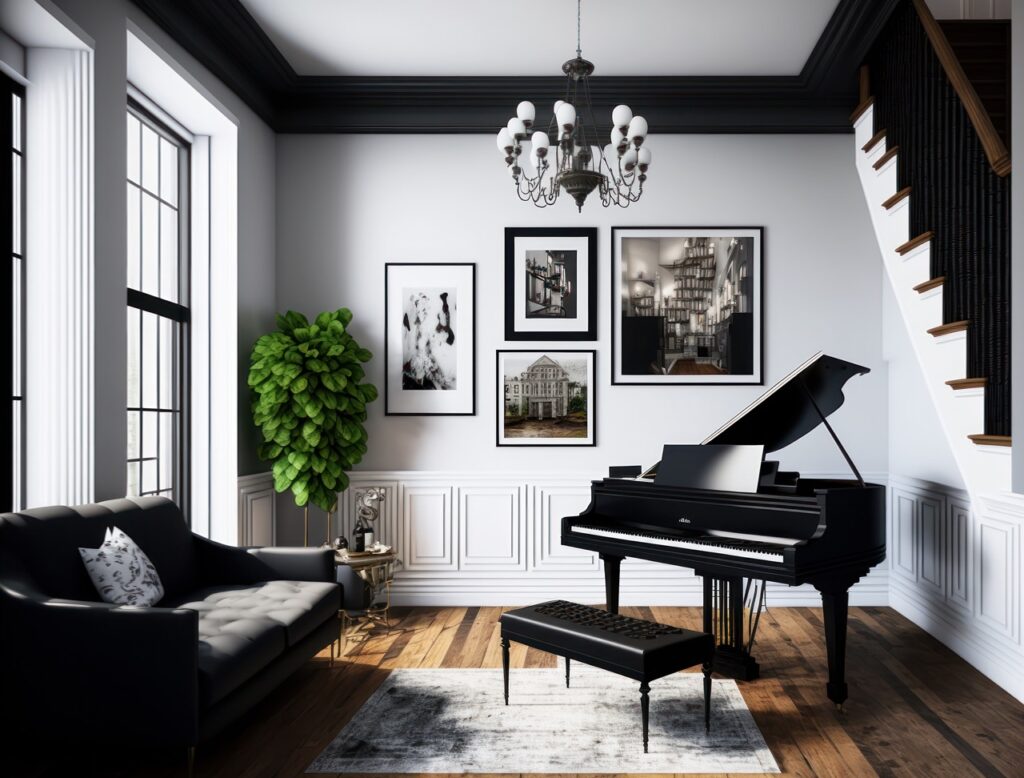 Piano in a modern Airbnb living room